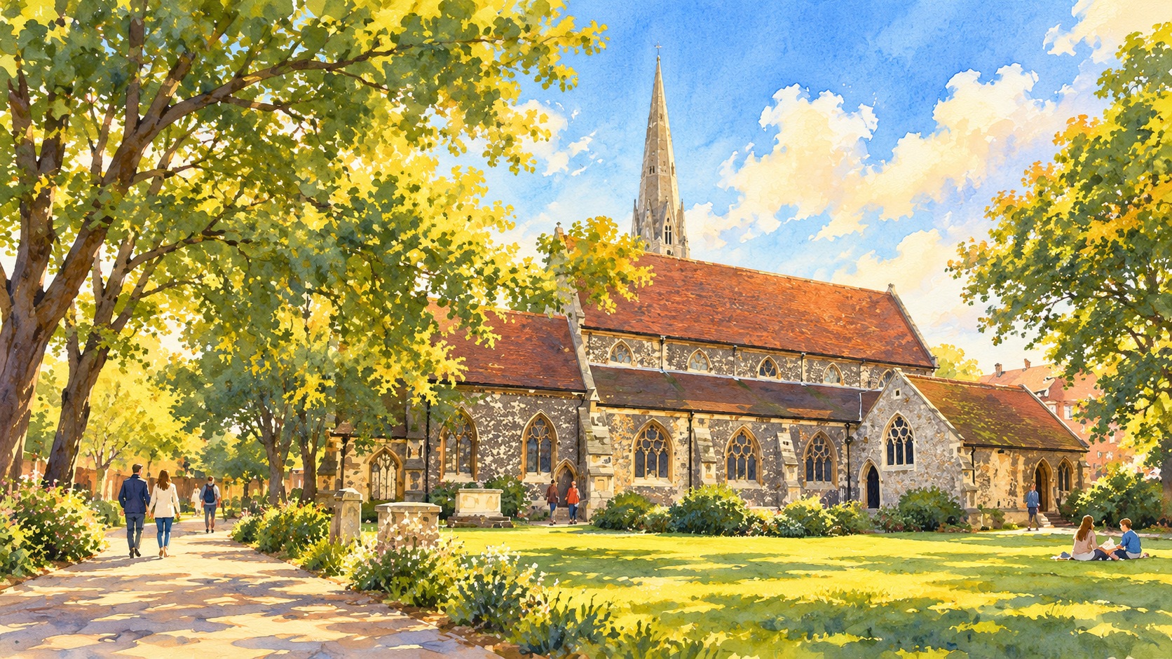 Artist's impression of St Edward the Confessor church and its churchyard in Romford